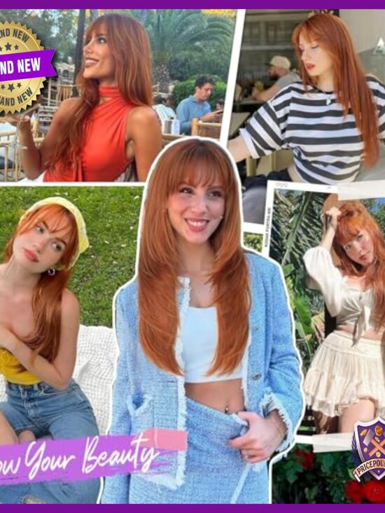 Long Layered Human Hair Wig with Bangs Heat Resistant 26 Inch main image 6